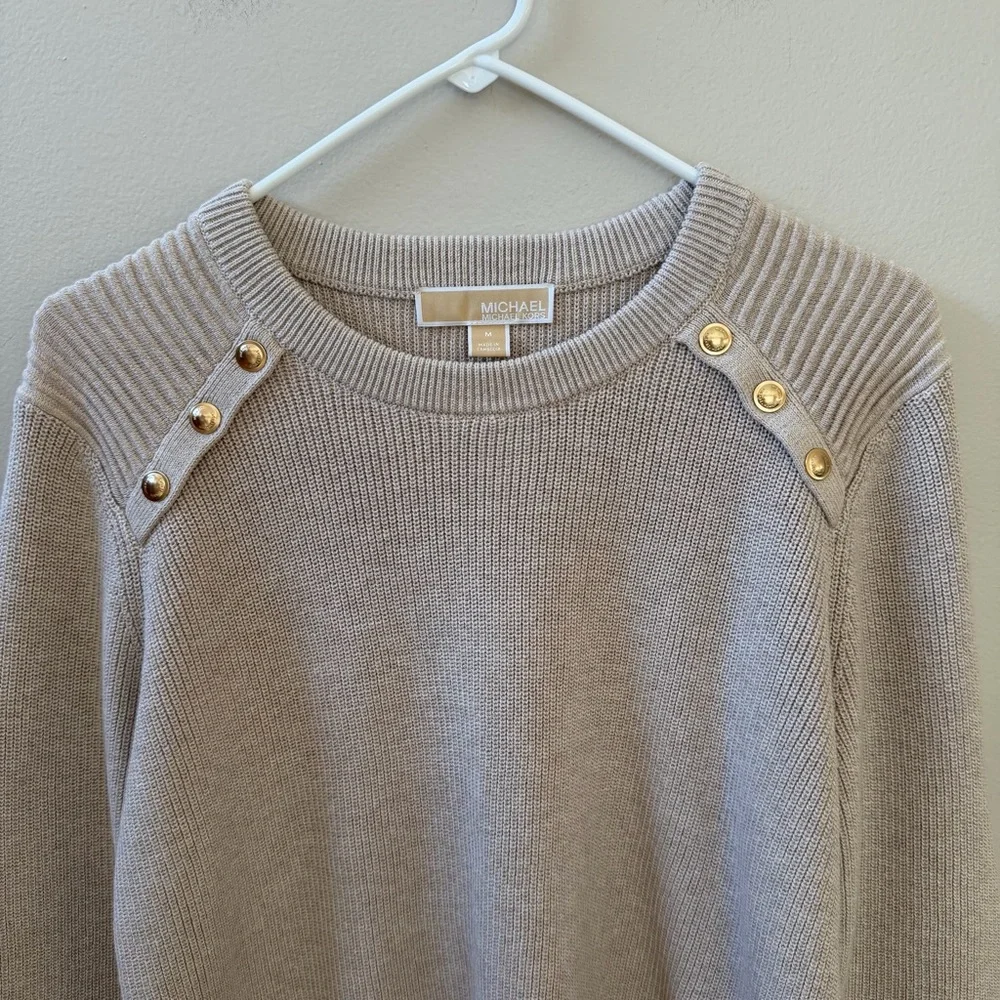 Michael Kors Beige Sweater with Gold Accents, Sz M